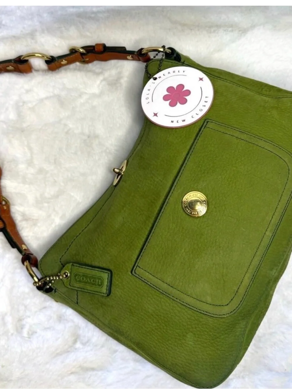 RARE y2k COACH 8A54 Chelsea Hobo Turnlock Nubuc Green Shoulder Bag
